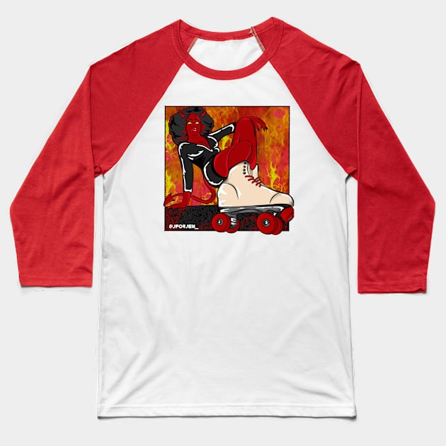 She Devil on Wheels Baseball T-Shirt by JENerationTIRED